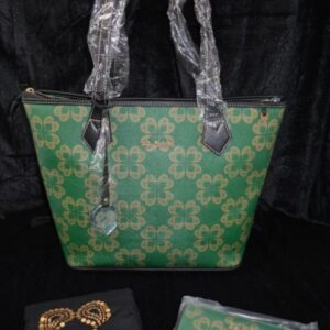 Fason London Ladies Shoulder Handbag and Matching Purse - Green/Gold