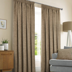 Virginia Heavyweight Plain Chenile Thermal Pencil Pleat Curtains - Earth