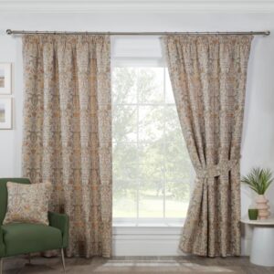 Keira Floral Jacquard Pencil Pleat Header Lined Curtains - Natural