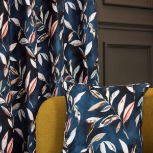 Maria Printed Floral Leaf Cushions 18"x18" - Navy