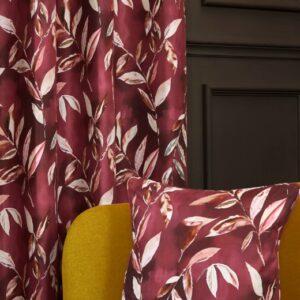 Maria Printed Floral Leaf Cushions 18"x18" - Wine