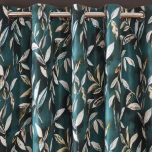 Alternative view of Maria Printed Floral Leaf Eyelet Header Blackout Lined Curtains - Bottle Green