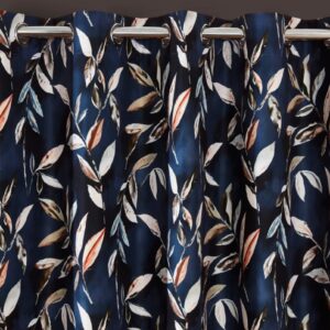 Alternative view of Maria Printed Floral Leaf Eyelet Header Blackout Lined Curtains - Navy