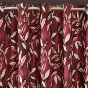 Alternative view of Maria Printed Floral Leaf Eyelet Header Blackout Lined Curtains - Wine