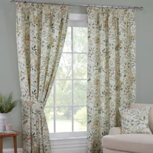 Cleopatra Floral Foliage 3" Tape Top Header Lined Curtains - Willow
