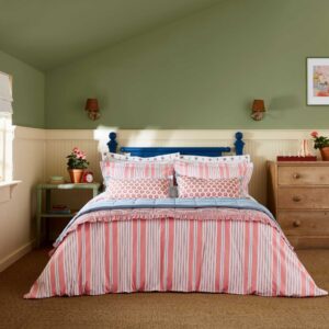Joules Siesta Stripe 100% Cotton Duvet Cover Set Including Pillowcase - Red