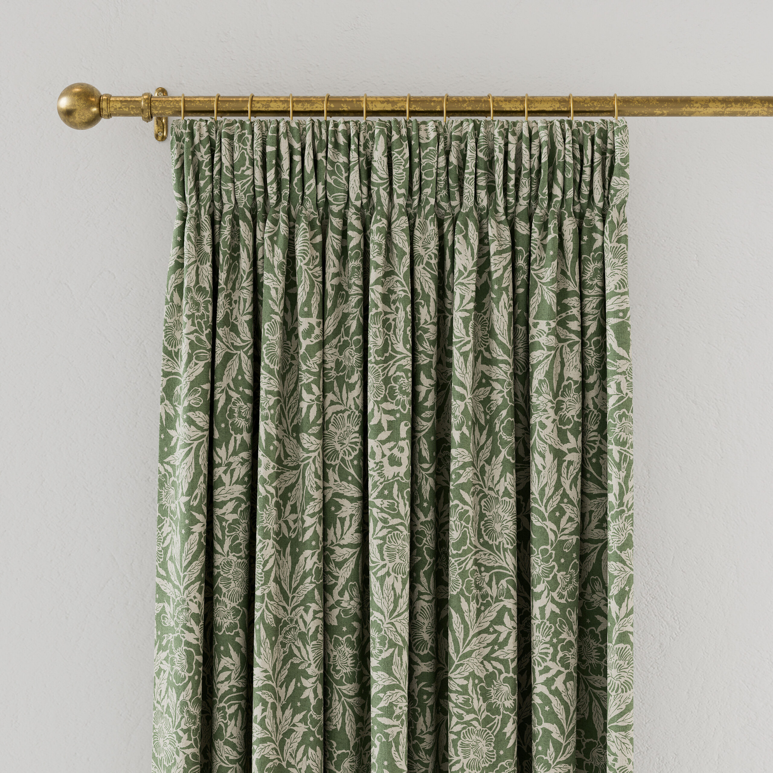 Joules Twilight Ditsy Pencil Pleat Lined 100% Cotton Slub Curtains - Green - Image 3