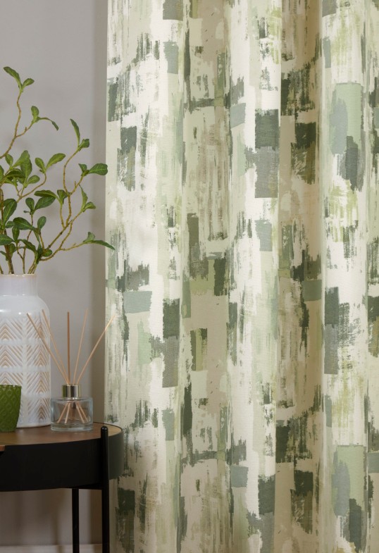 Bambi Contemporary Abstract Eyelet Header Lined Curtains - Fennel - Image 2