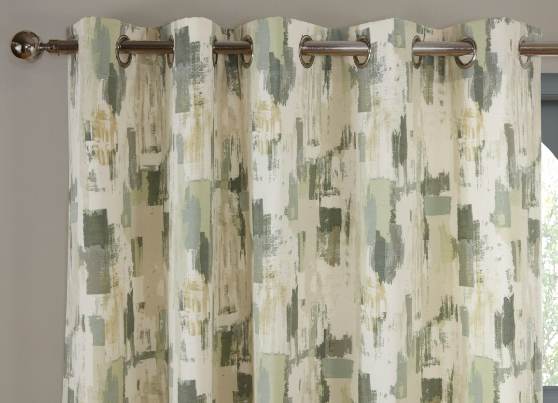 Bambi Contemporary Abstract Eyelet Header Lined Curtains - Fennel - Image 3