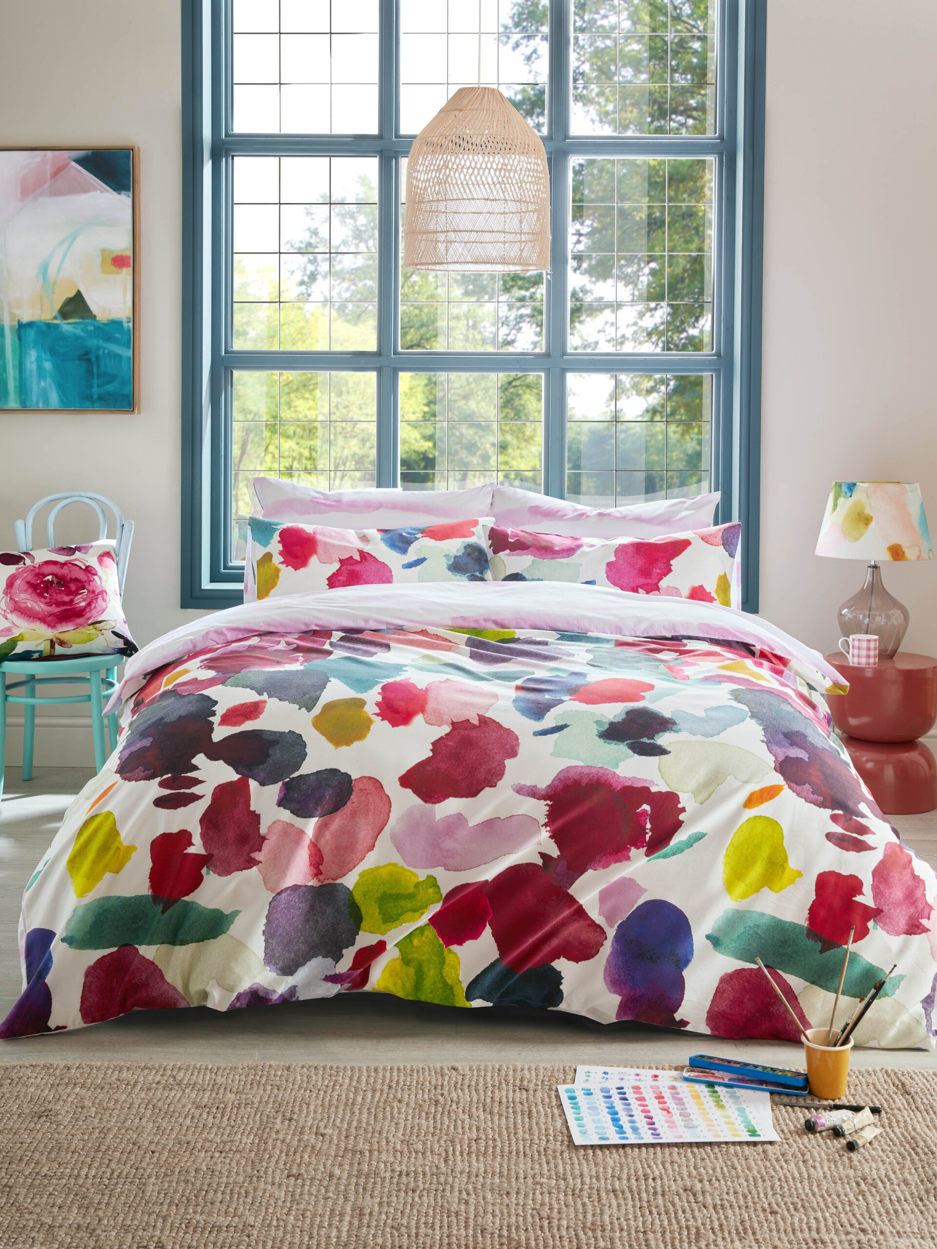 Bluebellgray Abstract 100% Cotton Sateen Duvet Cover Set - Fuchsia