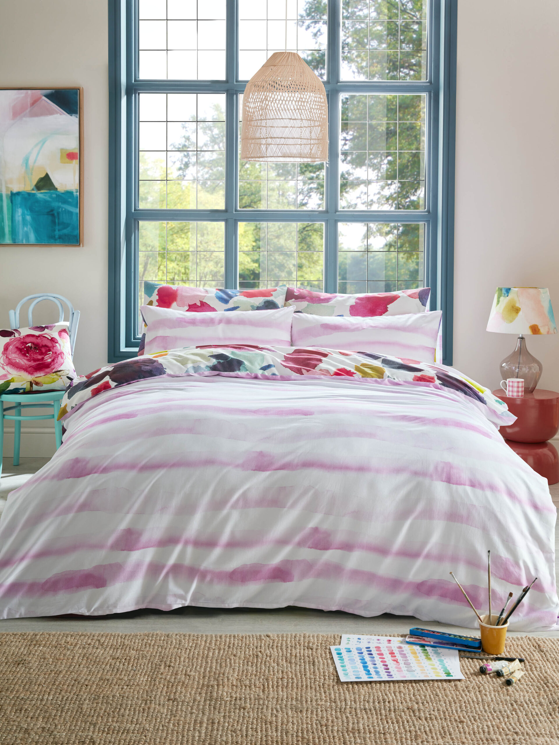 Bluebellgray Abstract 100% Cotton Sateen Duvet Cover Set - Fuchsia - Image 3