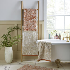 William Morris At Home Strawberry Thief 100% Cotton Towels - Linen/Rust