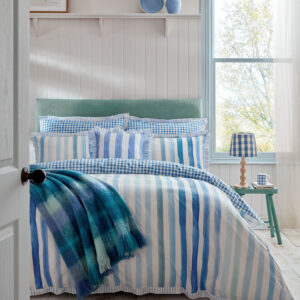 Bluebellgray Sunday Stripe 100% Cotton Duvet Cover Set - Blue