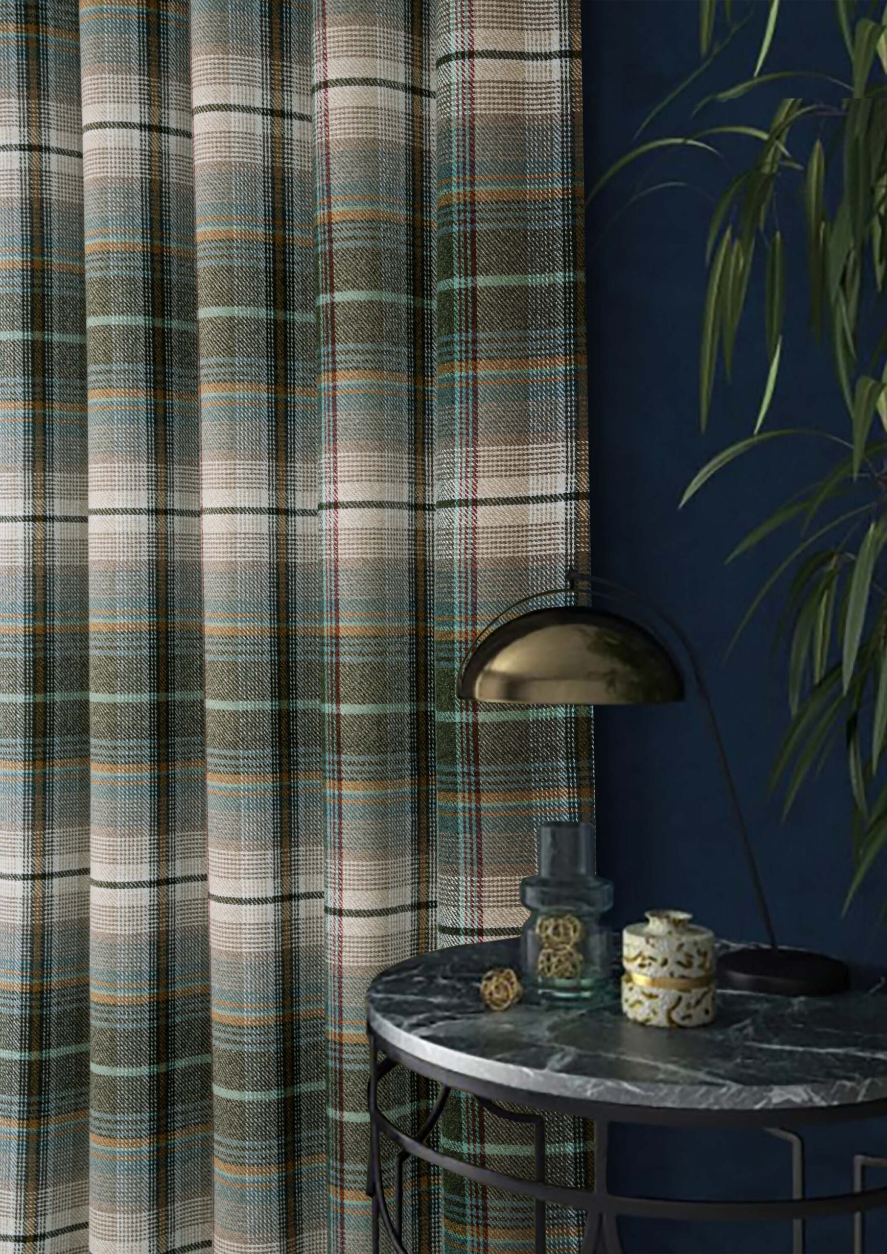 Glasgow Tartan Check Thermal Blackout Eyelet Header Lined Curtains - Green - Image 3