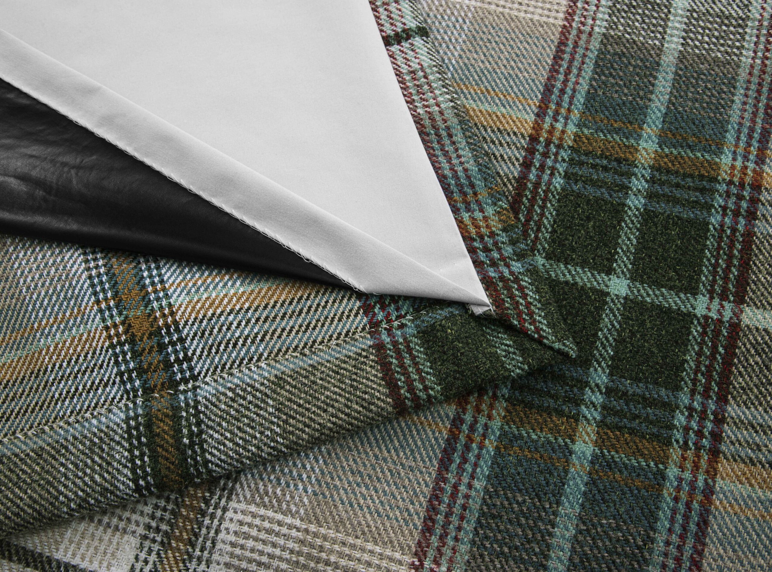 Glasgow Tartan Check Thermal Blackout Eyelet Header Lined Curtains - Green - Image 6