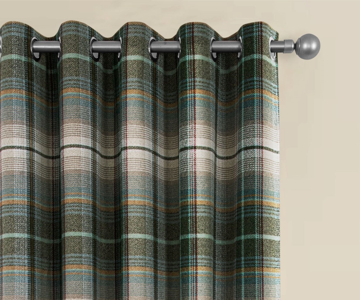 Glasgow Tartan Check Thermal Blackout Eyelet Header Lined Curtains - Green - Image 4