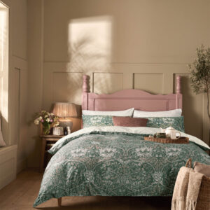 William Morris At Home Honeysuckle and Tulip 100% Cotton Sateen Duvet Cover Set - Sage Plaster