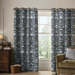 William Morris At Home Lodden 100% Cotton Eyelet Lined Curtains - Prussian Blue