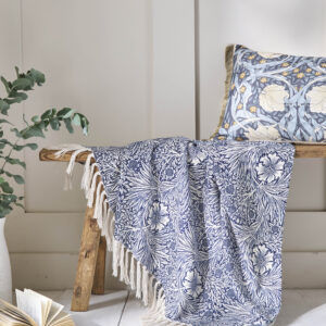 William Morris At Home Marigold 100% Cotton Throw 130 x 170cm - Indigo Blue