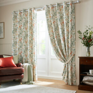 Laura Ashley Old Castle Leaves Eyelet Curtains in Fern Green