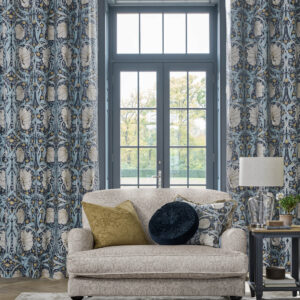 William Morris At Home Pimpernel Blackout Lined Eyelet Curtains - Indigo Blue