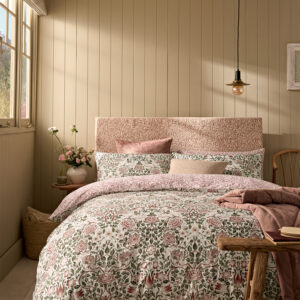 William Morris At Home Rose Brick 100% Cotton Sateen Duvet Cover Set - Pink Sage