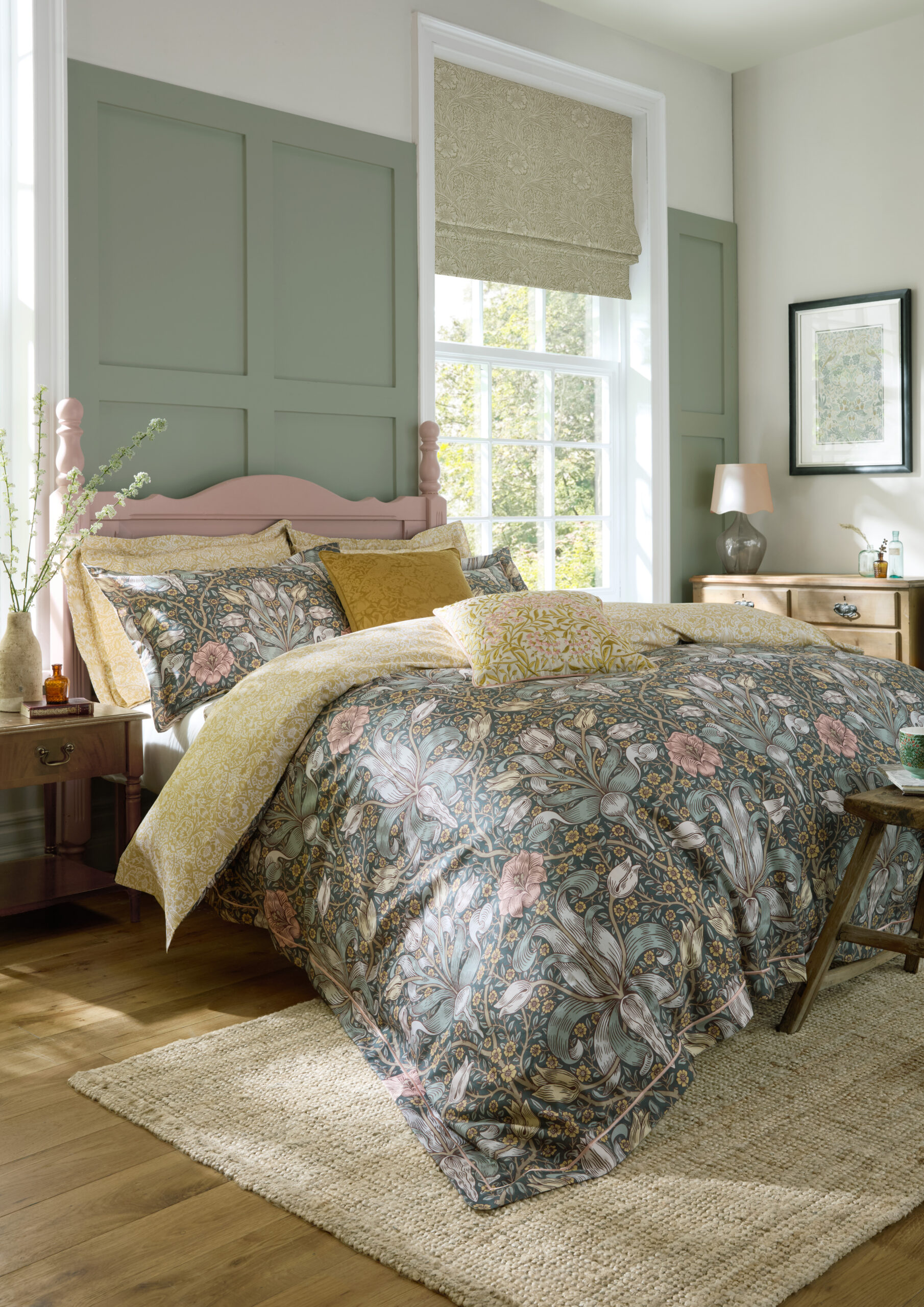 William Morris At Home Spring Thicket 100% Cotton Sateen Duvet Cover Set - Mineral