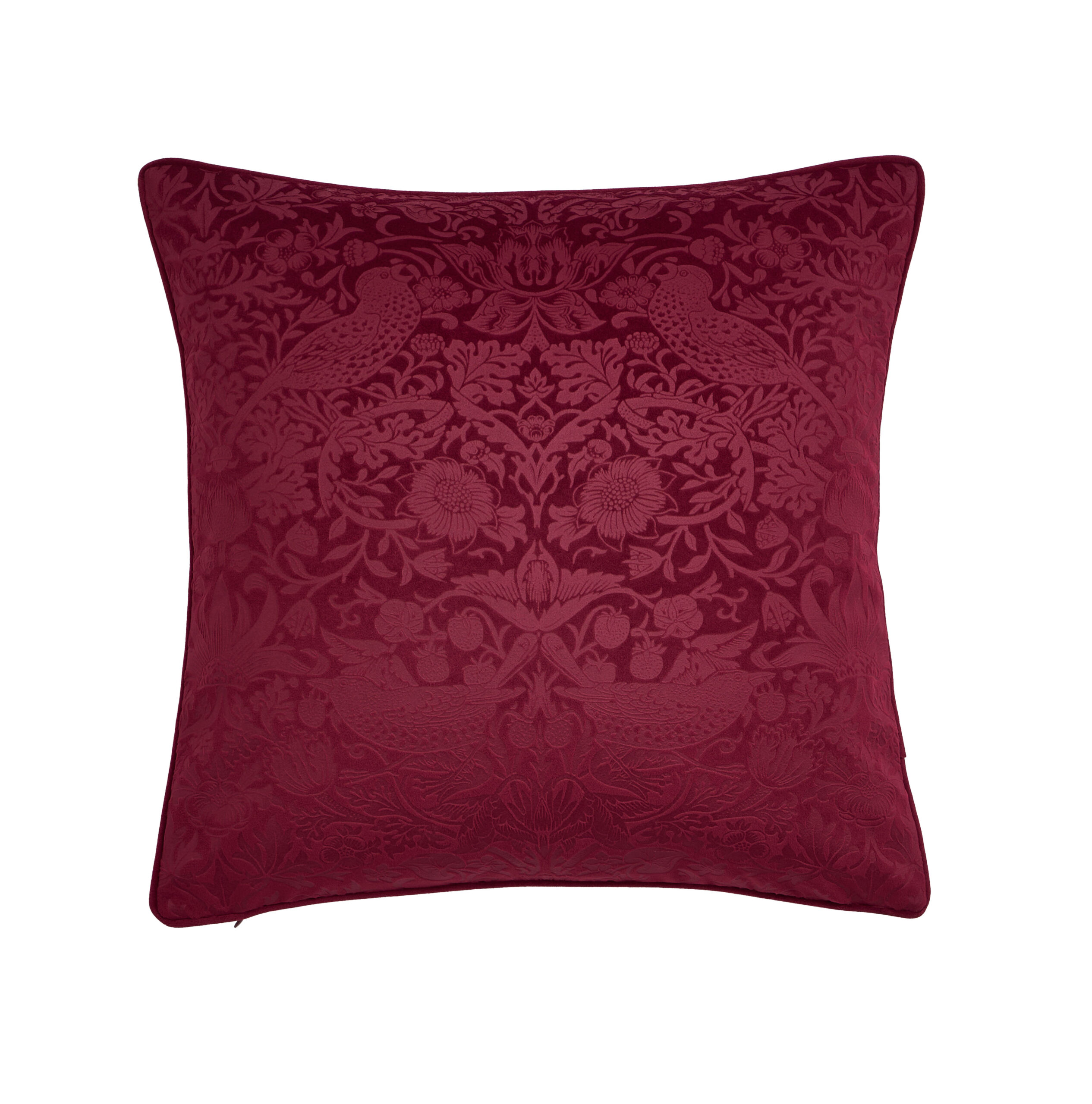 William Morris At Home Strawberry Thief Embossed Filled Cushion 50x50cm - Berry