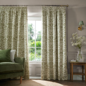 William Morris At Home Sunflower Blackout Pencil Pleat Curtains - Dark Olive