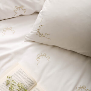Alternative view of Historic Royal Palaces Bow Embroidery 100% Cotton Duvet Cover Set - White Natural