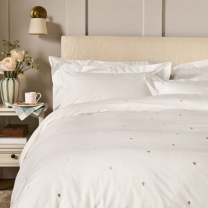 Sophie Allport Love Heart Embroidery 100% Cotton 200 Thread Count Duvet Cover Set – Pale Natural