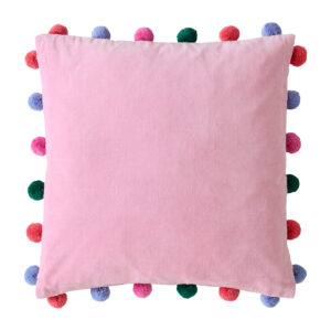 Bluebellgray Pom Pom Microfibre Filled 100% Cotton Velvet Cushion 45 x 45cm - Sweet Rose