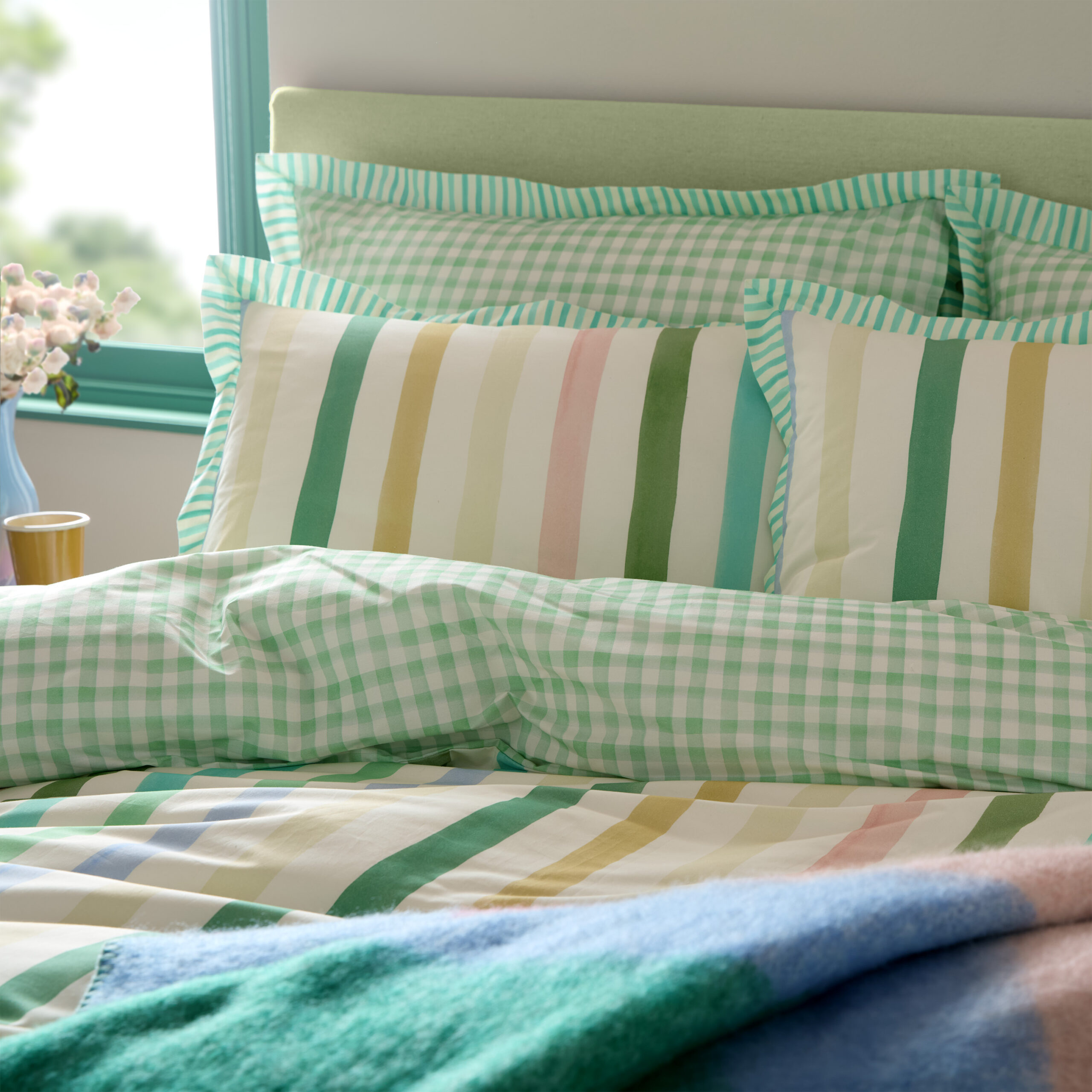Bluebellgray Sunday Stripe 100% Cotton Duvet Cover Set - Botanical Green - Image 3
