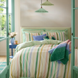 Bluebellgray Sunday Stripe 100% Cotton Duvet Cover Set - Botanical Green