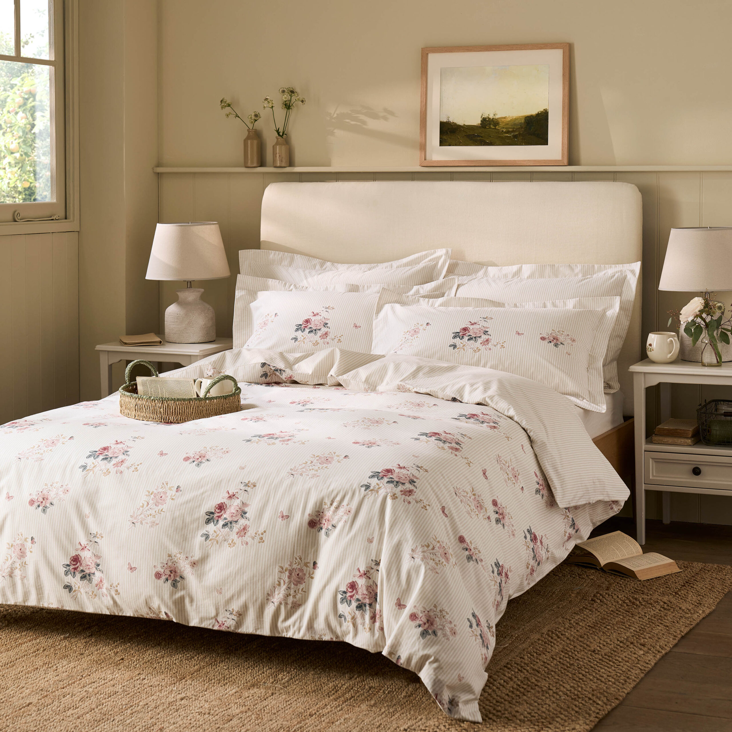 Sophie Allport Vintage Rose 100% Cotton 200 Thread Count Duvet Cover Set – Pink Natural
