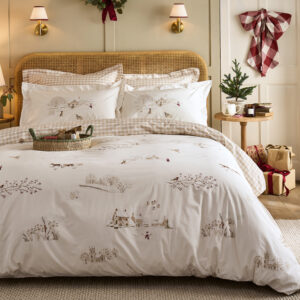 Sophie Allport Winter Scene 100% Cotton 200 Thread Count Duvet Cover Set – Off White