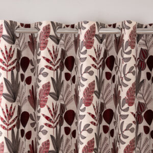 Alternative view of Rushmere Contemporary Woven Floral Eyelet Header Readymade Curtains - Red