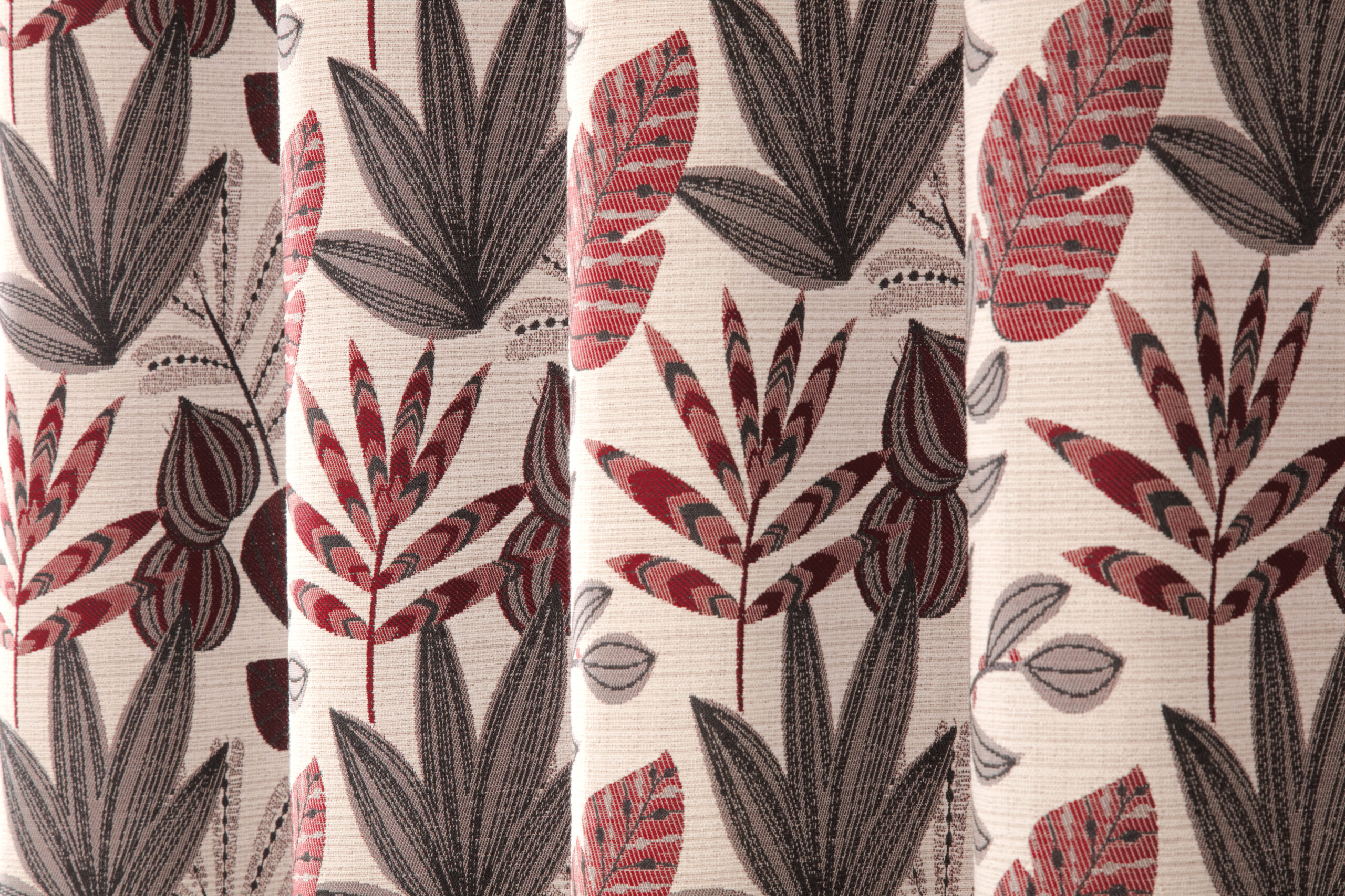 Rushmere Contemporary Woven Floral Eyelet Header Readymade Curtains - Red - Image 3