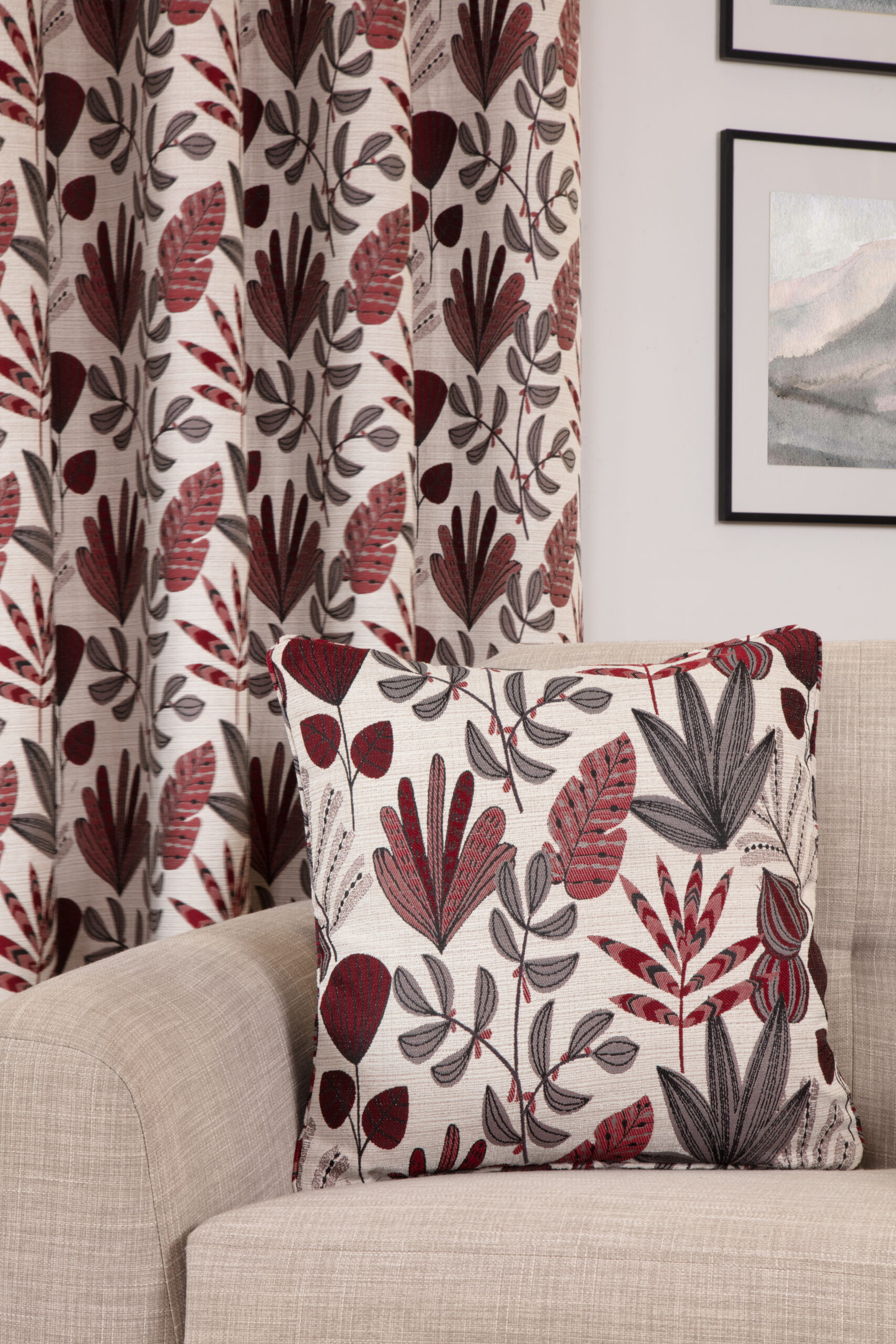 Rushmere Contemporary Woven Floral Eyelet Header Readymade Curtains - Red - Image 4