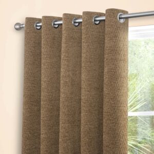 Alternative view of London Thermal Herringbone Eyelet Header Lined Curtains - Oatmeal