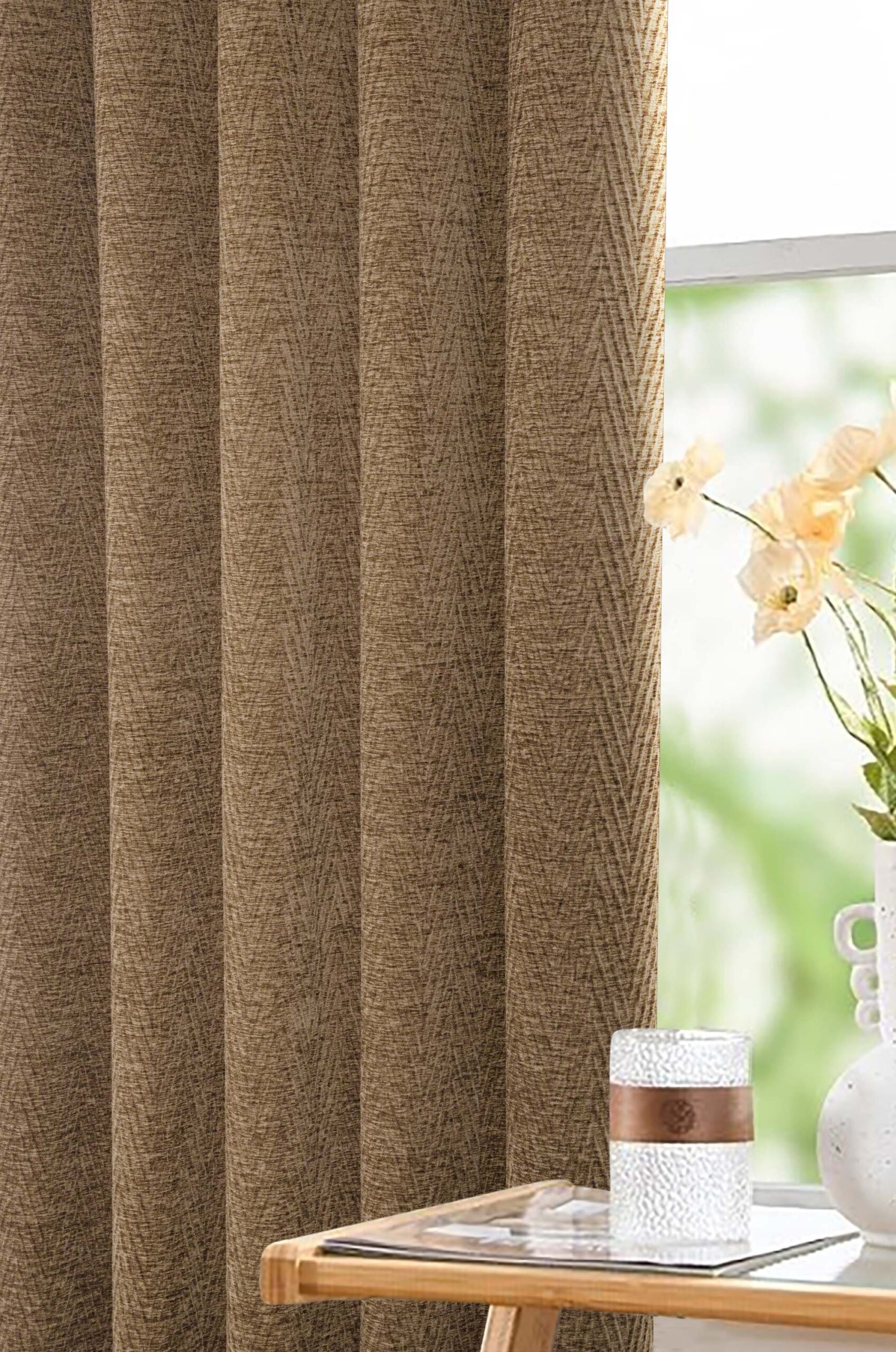 London Thermal Herringbone Eyelet Header Lined Curtains - Oatmeal - Image 3