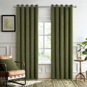 London Thermal Herringbone Eyelet Header Lined Curtains - Olive