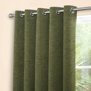 Alternative view of London Thermal Herringbone Eyelet Header Lined Curtains - Olive