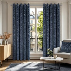 Richard Thermal Contemporary Cut Velvet Eyelet Header Lined Curtains - Charcoal