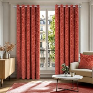 Richard Thermal Contemporary Cut Velvet Eyelet Header Lined Curtains - Terracotta