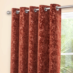 Alternative view of Richard Thermal Contemporary Cut Velvet Eyelet Header Lined Curtains - Terracotta